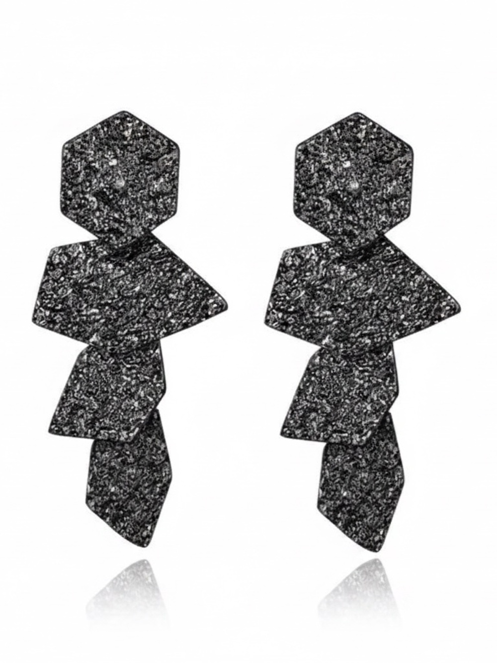 Womens Black Geometric Glitter‎ Drop Earrings